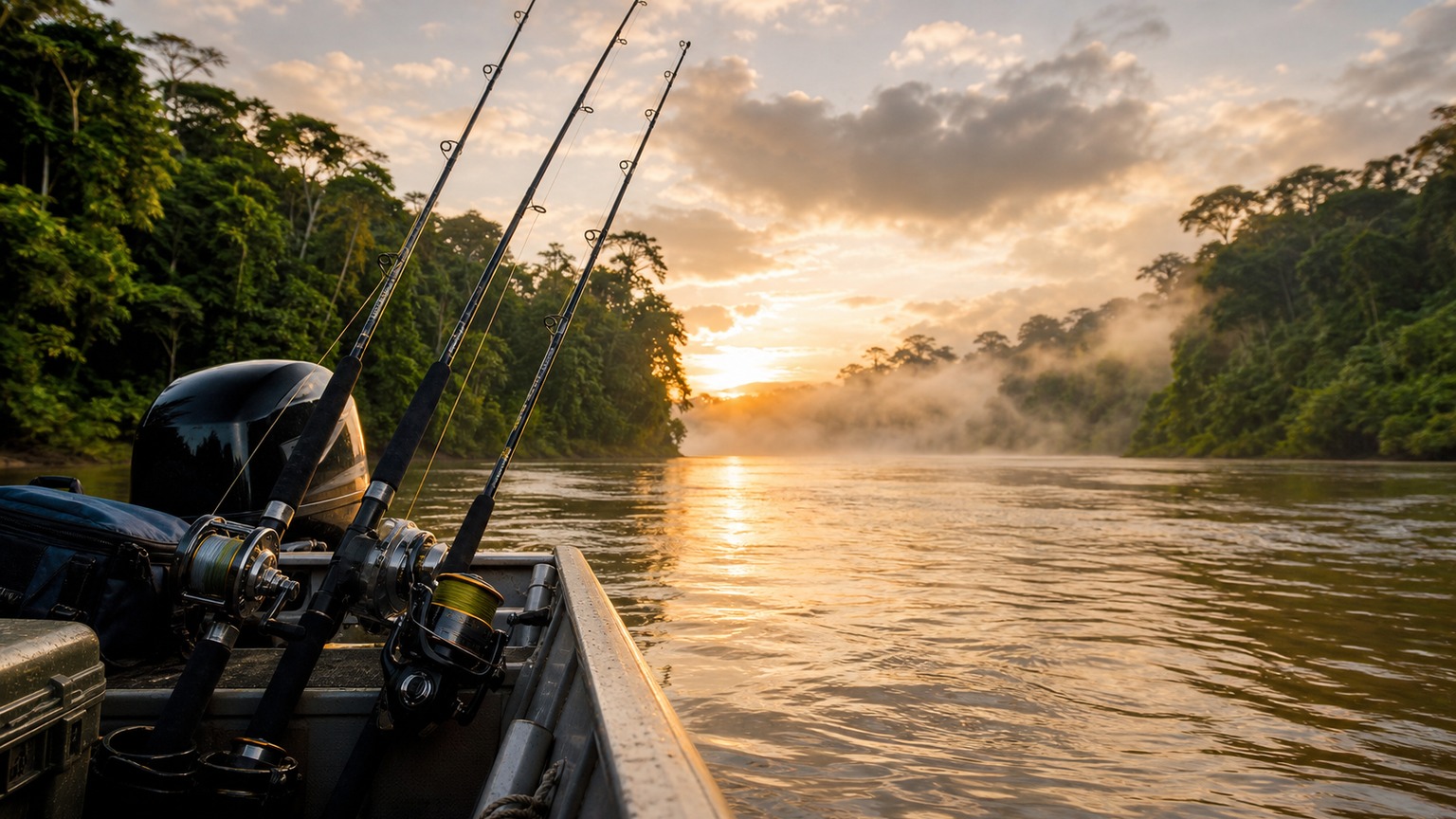 Wide professional fishing scene representing Trophy Fishing Guide to South America Fishing Adventures